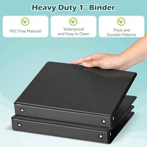 3 Ring Binder 1 Inch 12 Pack, 1" Clear View Round-Ring-Binder, PVC-Free,Holds for 200 Sheets 8.5" x 11" US Letter Size Paper, Durable Black Binders Perfect for Office,School and Home