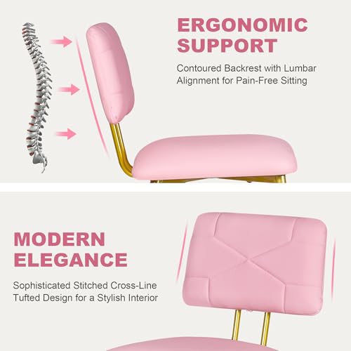 VECELO 4-Pack Pink Stacking Dining Chairs with Tufted Faux Leather
