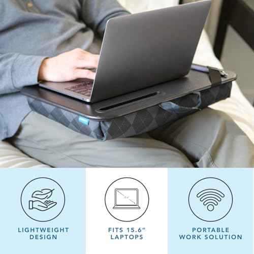 LAPGEAR XL Designer Lap Desk with Phone Holder and Device Ledge - Gray Argyle - Fits up to 17.3 Inch Laptops - Style No. 45538
