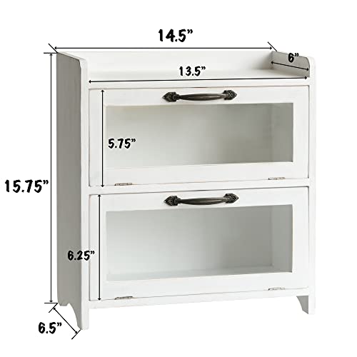 COLLECTIVE HOME - 2 Tiered Storage Cabinet, Countertop Cabinet, Wood Organizer for Kitchen Living Room Bedroom Office, 15.75 x 14.5 x 6.5 (no Pattern, Double Door, White)