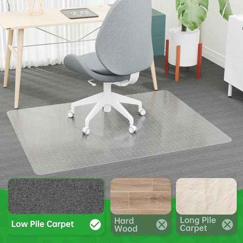 Office Chair Mat for Carpet, 30" x 48" Clear Desk Chair Mat for Low Pile Carpeted Floors- Easy Glide Plastic Floor Mat for Office Chair on Carpet