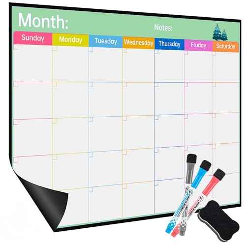 Magnetic Dry Erase Calendar for Fridge, 17x12¡± Large Refrigerator White Board Dry Erase Calendar, Whiteboard Monthly, with 3 Fine Tip Markers