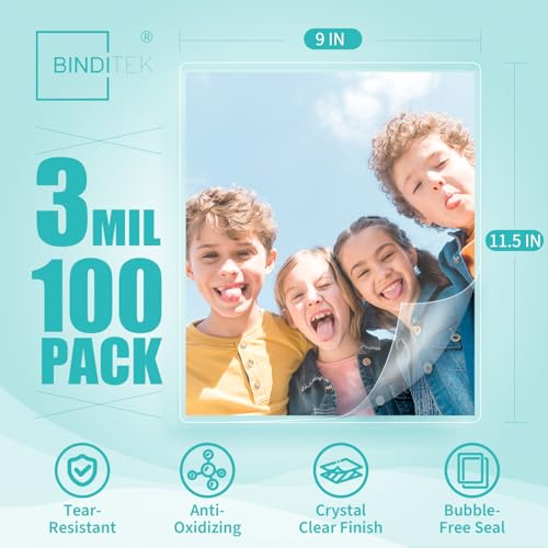 Binditek 3 Mil Thermal Laminating Pouches 9x11.5 Inches 100 Pack Glossy - Clear