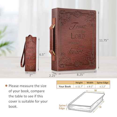 FINPAC Large Classic Bible Cover Vegan Leather Carrying Book Case Church Bag Bible Protective with Handle, Gift for Men, Women, Father, Mother, Friends, Brown