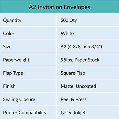 500 Pcs Bulk A2 Invitation Envelopes in White Peel & Press Self Seal 4 3/8 x 5 3/4 Square Flap Envelopes RSVP Return Envelopes 95lb. for Announcement Mailing 4x5 Greeting Cards Photo 1/4 Fold Cards