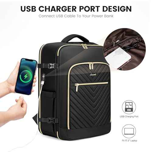 LOVEVOOK Large Travel Backpack for Women,Carry on Backpack Flight Approved,Personal Item Backpack Travel Bag with 3 Packing Cubes,Waterproof Back Pack TSA Fit 17inch Laptop Luggage with USB Port