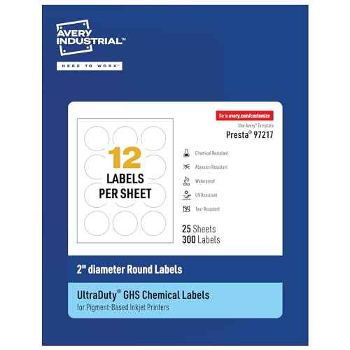 Avery UltraDuty GHS Labels, Waterproof, 2" White Round Labels, 300 Total, Use with Pigment Inkjet Printers