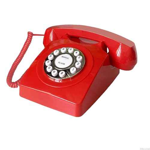 Landline Phones for Home, TelPal Corded Home Phone, Retro Desktop House Phone, Classic Vintage Old Fashion Telephone for Home, Office & Hotel, Red Wired Antique Analog Telephone Gift for Seniors