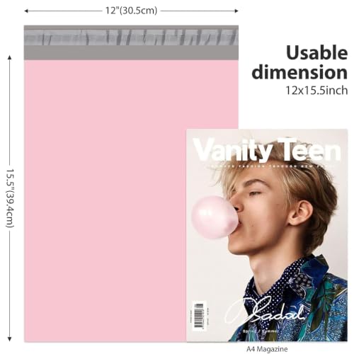 Fuxury Light Pink Poly Mailers 12x15.5 inch, 50 Pack - Durable Shipping Bags for Clothes