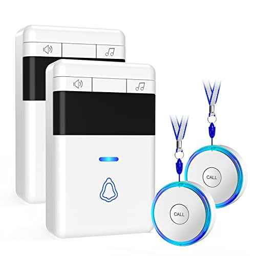 Caregiver Pager, Wireless Call Button for Seniors/Elderly at Home, 2 SOS Button + 2 Receiver Medical Life Alert System, Emergency Panic Call Bell, Help Alarm for Nurse Calling & Patient Assistance