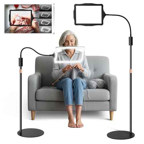 Hands-Free Floor Magnifying Glass with Light and Stand 48-LEDs Lighted Magnifying Lamp with 360¡Æ Flexible Gooseneck for Reading Close Work Repair Crafts