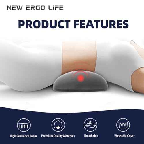 Lumbar Support Pillow, Memory Foam Cushion for Back Pain Relief, Ergonomic Waist Support for Side & Back Sleepers, Removable & Washable Cover, Ideal for Home, Office, and Car (Dark Gray)