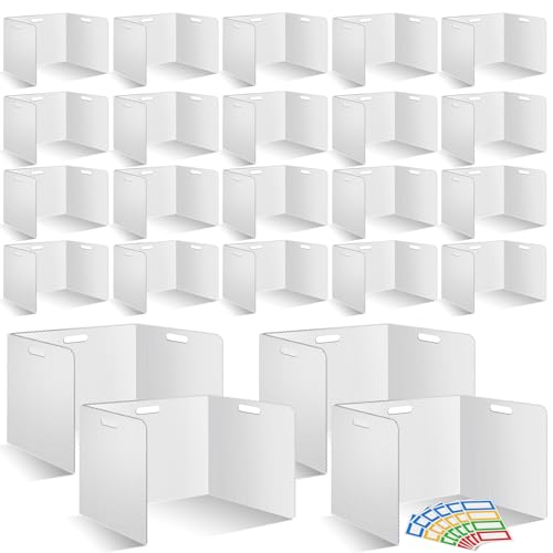 30 Pcs Desk Dividers for Students 14 ¡¿ 17.5 ¡¿ 14 Inch Plastic Durable and Waterproof Privacy Folders Shields Test Dividers with Classroom Privacy Boards for School Study Teacher Supplies (White)