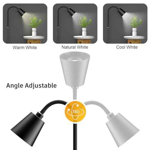 Floor Lamp,High Brightness with 3 Colors,Multi-Purpose Standing Lamps with Height and Lighting Angle Adjustable for Living Room,Bed Room,Office(Black)