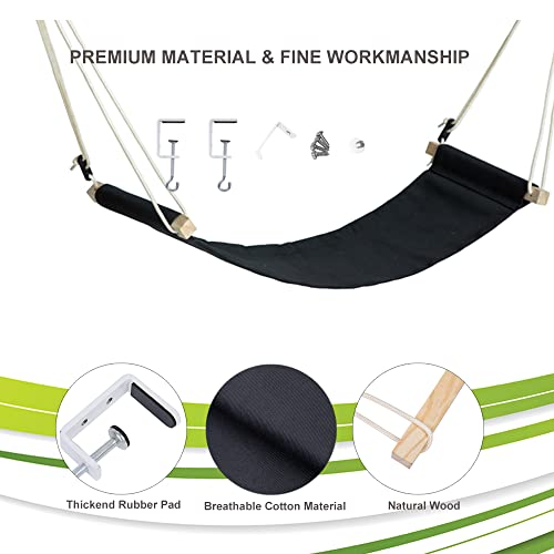 Auoinge DMcore Canvas Foot Rest Hammock with Adjustable Rope, Under-Desk Mini Foot Stool (Black)