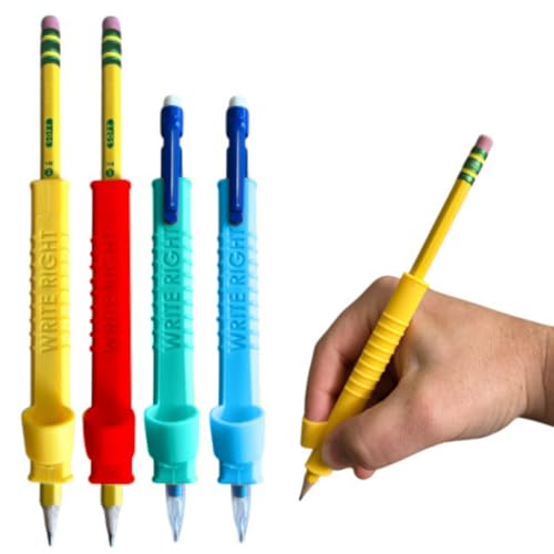 Write Right Learning Pencil Sleeves ? Soft Textured Silicone Grip for Handwriting Support and Silent Fidgeting ? Sensory-Friendly Tool for Students, Teachers, Therapists, and All Ages ? 4 Pack