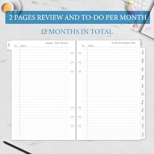 2026 Monthly Planner Refill, A5 Medium Planner Inserts for 6 Holes, 5.5"x8.5", Jan. 2026 - Dec. 2026, 12 Monthly Calendars with Laminated Tabs, 6-Hole Punched