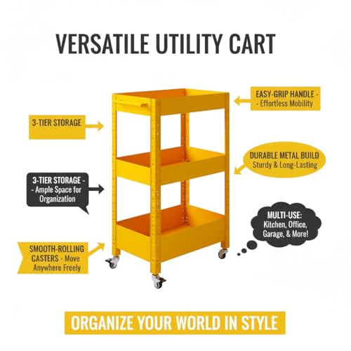 3 Tier Rolling Cart Metal? Quick-Assembly, Thick Galvanized Steel, Waterproof & Moisture-Proof, 200 lbs Max Load, Brake Wheels, Multi-Purpose Use (Home & Commercial & Bar)