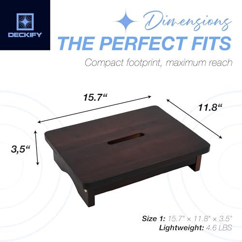 Deckify Small Acacia Step Stool for Adults 3.5 Inch Non-Slip Rich Walnut