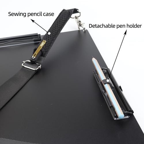 Three Clips Work Clipboards,Black Metal Aluminum Portable Field Clip Board,A3(12.6"X17.7") Heavy-Duty Large Clipboard with 2 Shoulder Straps