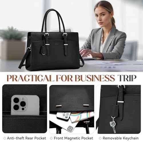VASCHY Laptop Bag for Women, Vegan Leather 15.6 Inch Computer Large Work Tote Purse Business Briefcase Handbag Shoulder Bag