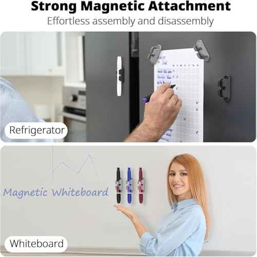 OUTXE 6-Pack Magnetic & Adhesive Pen Holder with Dual Slots - Easy Organize & Access Pencil, Pen, Marker- Perfect for Desk, Wall, Refrigerator, Whiteboard, Clipboard