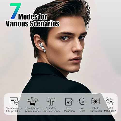 AI Language Translation Earbuds, 3-in-1 Translator Earbuds Real-Time with 5 Translation Modes via Ear Dance APP, 164 Language Bluetooth 5.4 Translators Headphones for Travel, Business, Learning, Black