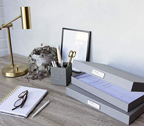 Bigso Box of Sweden Sven Fiberboard Classic Hinged Document Box - File Organizer for Important Paperwork - Document Storage Box with Hinged Lid & Metal Label Window - 1.8 in x 13.2 in x 9.3 in - Grey