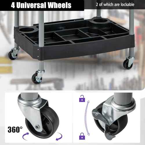 Goplus 3-Tier Rolling Cart, Mobile Tool Cart with Built-in Organizer Divider, Universal Lockable Wheels, Sponged Handle, Utility Cart for Home Garage Workshop (23.5" x 18" x 42")