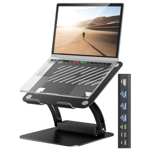 tounee Laptop Stand with Detachable USB-C Hub, 100W PD Charging, 4K@60Hz HDMI, 3 USB Ports, Ergonomic Laptop Holder Docking Station for 10-17" Laptops, MacBook & More (Black)