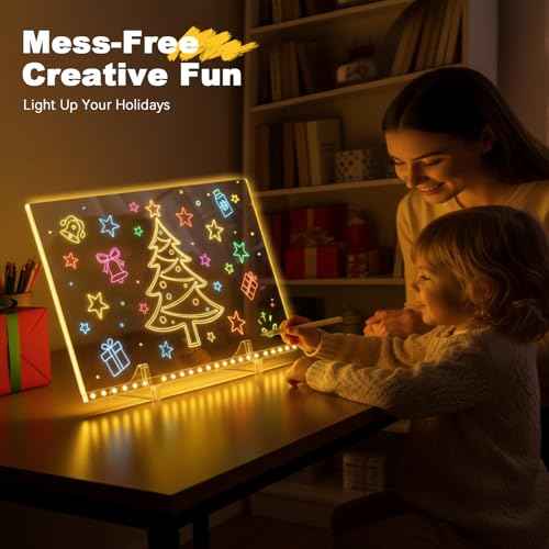 LED Note Board with 7 Colors - 13"x10" Light Up Acrylic Drawing Board for Kids, Chrsitmas Birthday Gifts for Girls Ages 5-12 Christmas Stocking Stuffers, Dry Erase Boards Includes Adapter