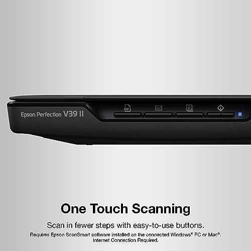 Epson - Perfection V39 II - Color Photo and Document Flatbed Scanner - 4800 dpi Optical Resolution - High-Rise, Removable Lid - Scan to Cloud - USB Power - Image Scanning - Black