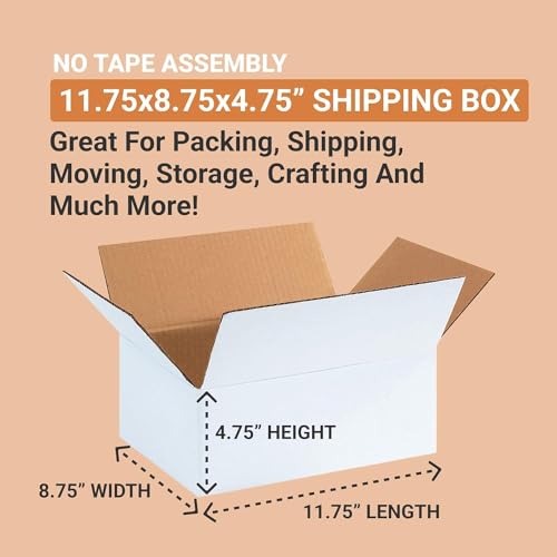AVIDITI White Shipping Boxes 12"L x 12"W x 6"H (25 Pack) Small Medium Mailing Box for Small Business Packaging, Mailers, Gifts & Storage