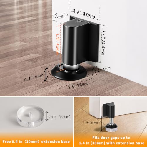Yagman Magnetic Door Stopper Floor Mount, No-Drill Adhesive, Retractable, 1 Pack – Black