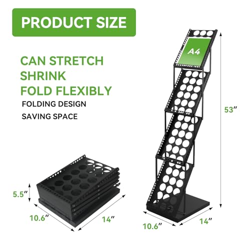 YDisplay 4-Tier Foldable Magazine Rack with Reinforced Base for Trade Shows & Office Display