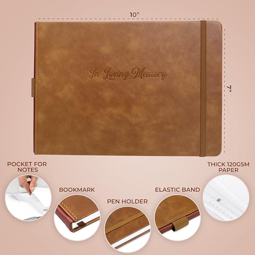 Skyline Funeral Guest Book, Sign In with Name & Address, Hardcover Brown, 10 x 7 in, 738 Entries