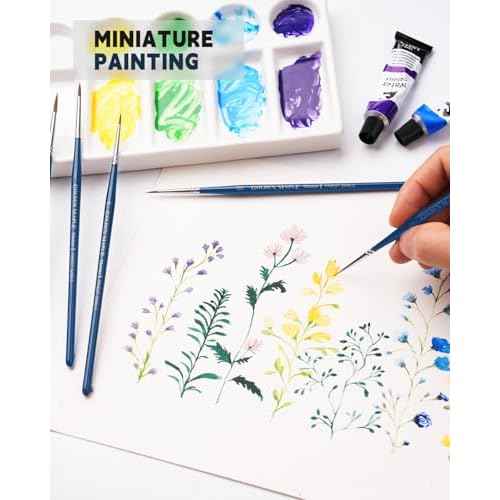 Kolinsky Sable Brushes, Golden Maple Miniature Paint Brushes Natural Hair Professional Pointed Round Brush for Model Painting, Watercolor Details, Acrylic Gouache Inks Painting, Size 2 1 0 00 5/0