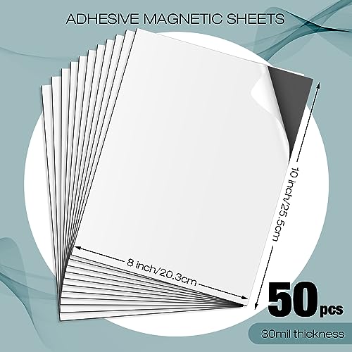 Xuhal 50 Pcs Magnetic Adhesive Sheets Black Magnetic Sheets with Adhesive Backing Flexible Self Paper Easy to Cut for Craft Board Photo Fridge (8 x 10 Inch)