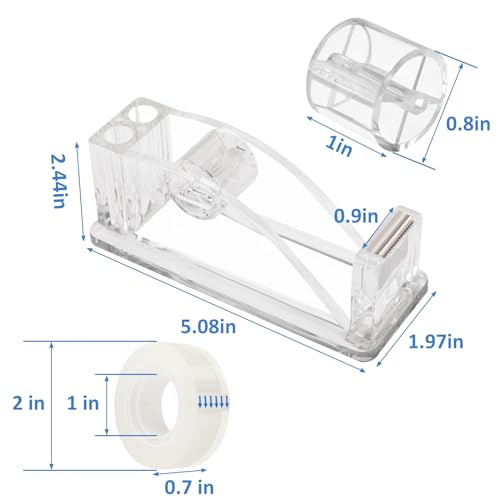 JEFURE 1 Pcs Transparent Acrylic Tape Dispenser – Non-Slip Desktop Cutter
