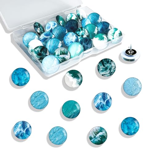 Ocean Decorative Push Pins (Ocean-24) Glass Thumb Tacks for Bulletin Boards