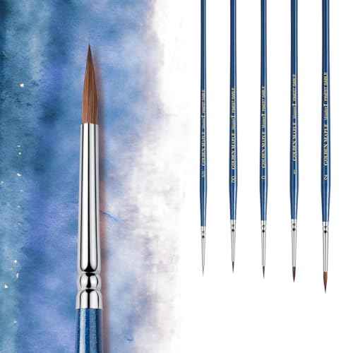 Kolinsky Sable Brushes, Golden Maple Miniature Paint Brushes Natural Hair Professional Pointed Round Brush for Model Painting, Watercolor Details, Acrylic Gouache Inks Painting, Size 2 1 0 00 5/0