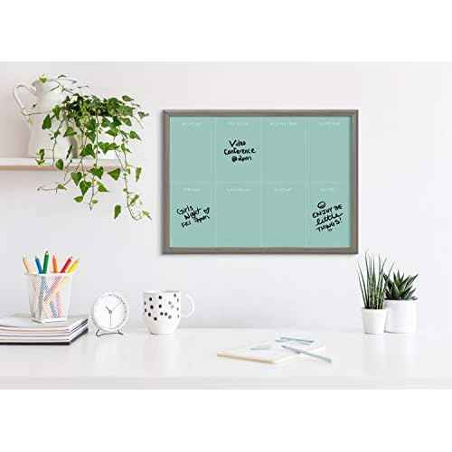 Kate and Laurel Blake This Week Framed Teal Printed Glass Dry Erase Wall Art by The Creative Bunch Studio, 18x24 Gray, Weekly Calendar Decorative Wall Organizer