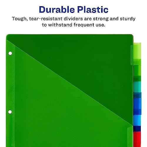 Avery Insertable Plastic Dividers for 3 Ring Binders, 8 Tabs per Set, Big Tabs, Two Pockets, Multicolor Binder Dividers, Works with Sheet Protectors (11903)