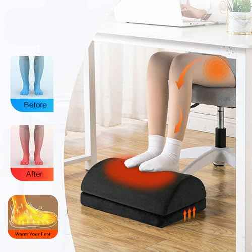 Heated Foot Rest Under Desk at Work, Desk Foot Stool with Heat, Adjustable Height, 3 Heat Levels and Timer Foot Warmer Feet Heater for Office Chair, Gaming Home Use