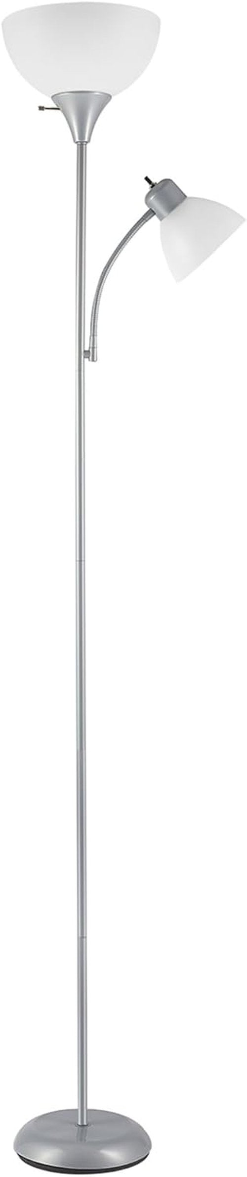 Globe Electric 67134 Torchiere Floor Lamp - Adjustable Reading Light with 3-Step Dimming | Silver Frosted Shade