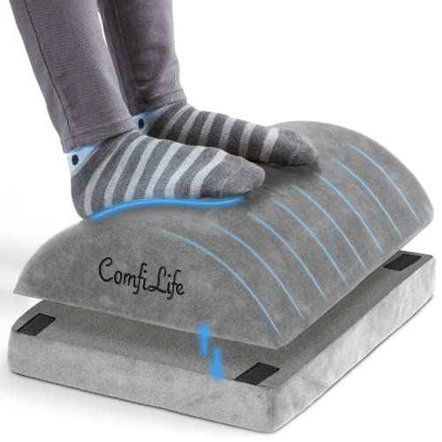 ComfiLife Foot Rest for Under Desk at Work ? Adjustable Height Memory Foam Foot Stool for Under Desk, Office Chair & Gaming Chair ? Ergonomic Footrest for Back & Hip Pain Relief (Gray)