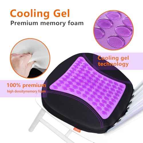 Sojoy Purple Cooling Gel Seat Cushion,Memory Foam Office Chair Cushion for Back Pain Sciatica Tailbone Pain Relief,Chair Pad for Office Chairs,Wheelchairs,Car Truck Seats