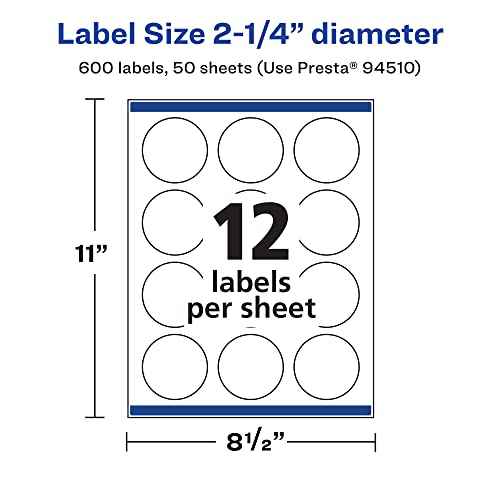 Avery Matte White Round Labels, Sure Feed Technology, 2.25" Diameter, 600 Matte White Printable Labels