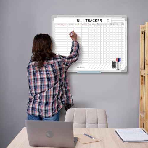24 x 18 Inch Monthly Bill Payment Tracker Organizer Whiteboard Aluminum Frame Wall Monthly Bill Payment Checklist Magnetic Dry Erase Board Planner for Personal Budgeting Financial(Classic)