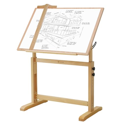 conda Wood Adjustable Drafting Table 35.5" x 23.5" - Beech Wood Art Desk with Adjustable Height & Tilting, Pencil Ledge, and Ruler for Writing, Reading, Design, and Crafting